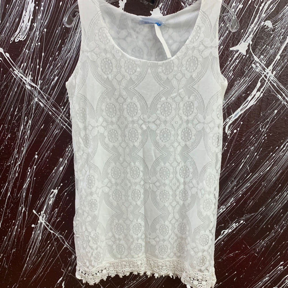 Elsie & Zoey Womens White Floral Lace Sleeveless Scoop Neck Top Size S/M